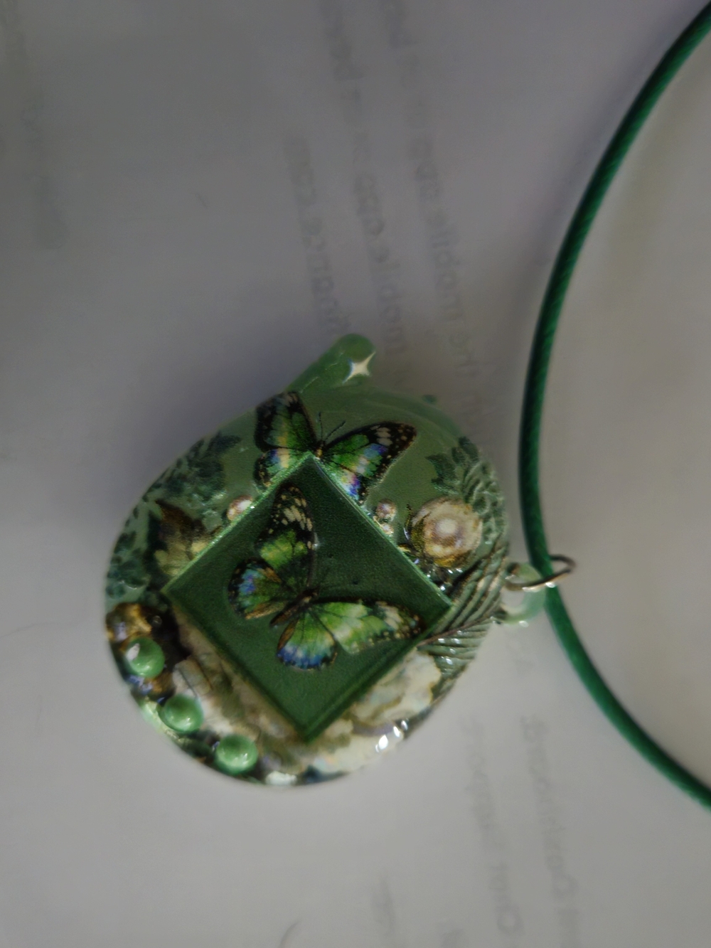 Green Butterfly Pendant Necklace with Decorative Accents